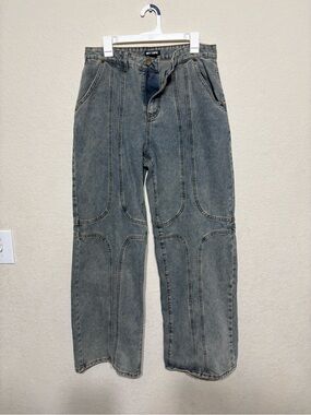 Hot Topic Men's Relaxed Panel-Stitch Jeans - Washed Blue-Gray